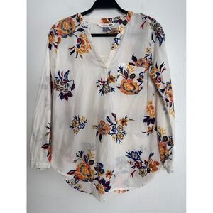 Old Navy Floral Tunic Blouse Womens SM Cream‎ Artsy Boho Chic Earthy Relaxed